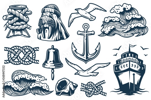Set of nautical elements for marine design