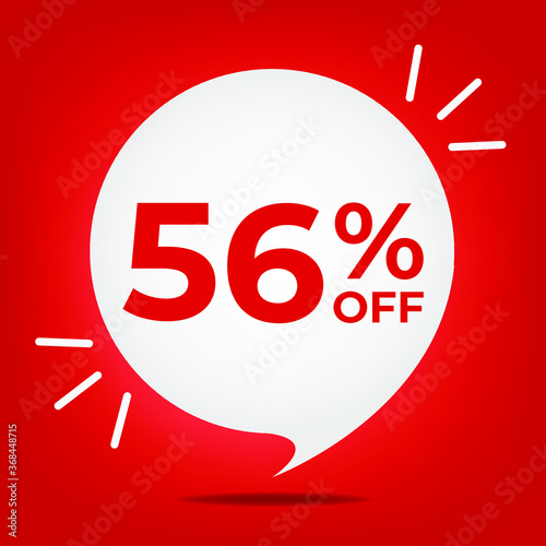 56% off. Banner with fifty-six percent discount. White bubble on a red background vector.