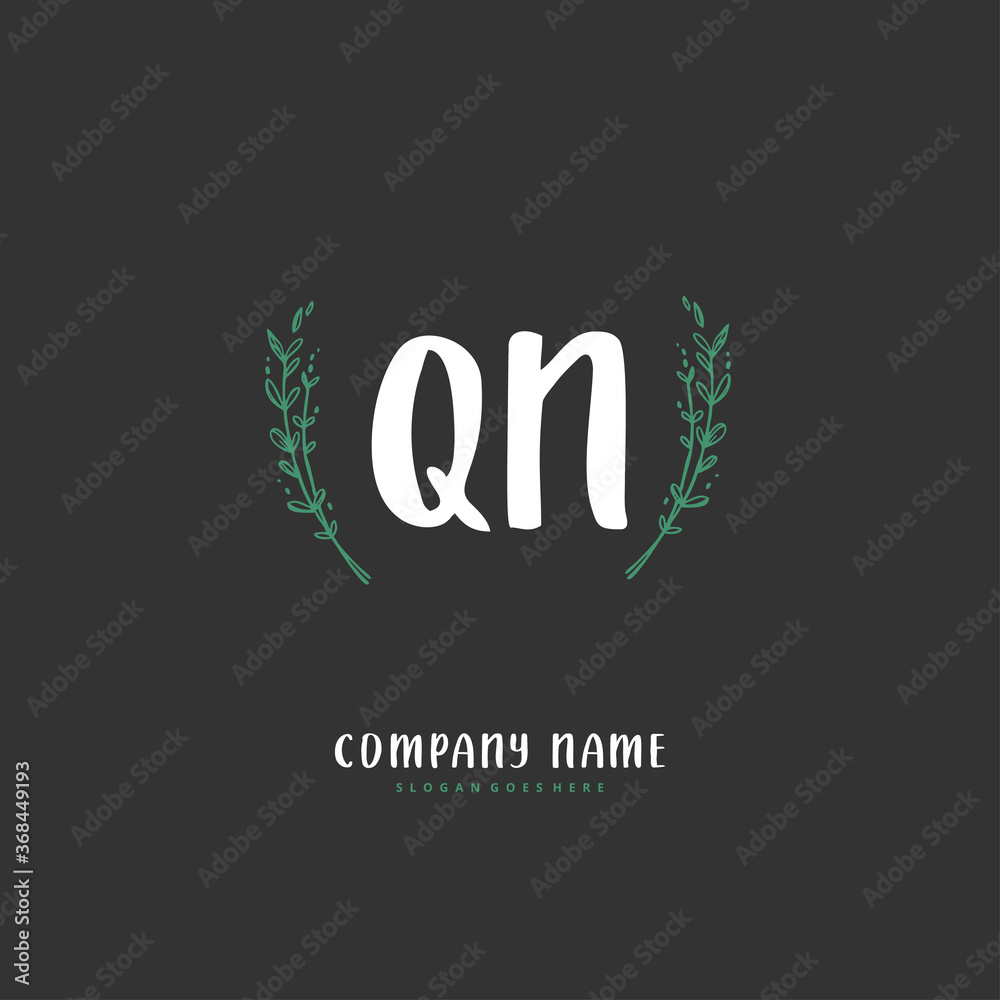 Q N QN Initial handwriting and signature logo design with circle. Beautiful design handwritten logo for fashion, team, wedding, luxury logo.