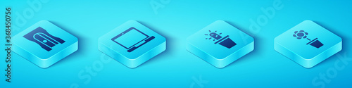 Set Isometric Pencil sharpener, Laptop, Flower in pot and Cactus and succulent in pot icon. Vector.