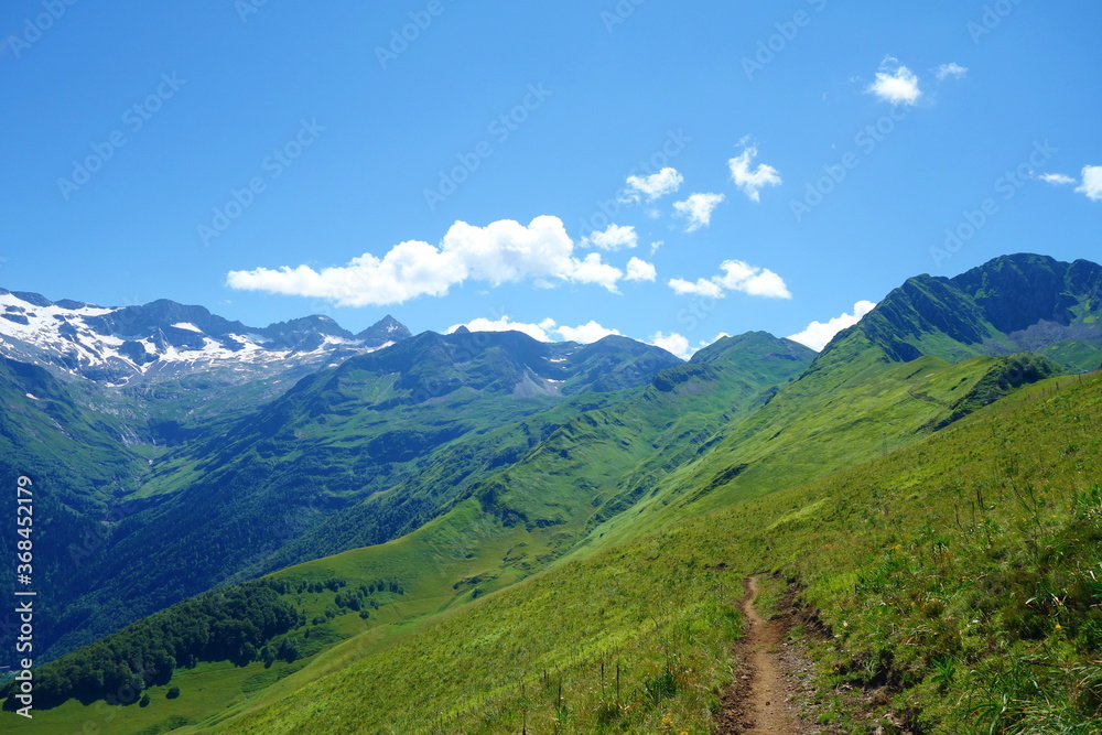 Hiking trail GR10 called Pyrenees Traverse leading to the d'Espingo lake deep in the mountains