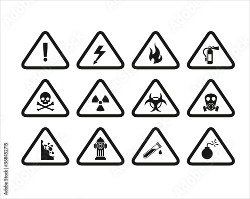 A collection of dangerous symbols   icons for road signs or other needs.