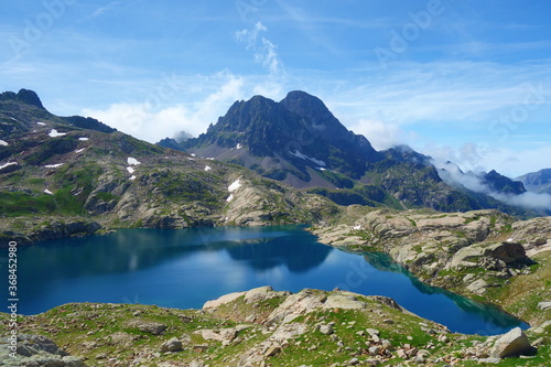 Arremoulit lake in Pyrenees mountain on a hiking trail GR10, France