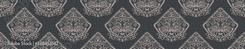 
Seamless winter reindeer holiday banner background. Monochrome header pattern texture. Scandi festive christmas motif border. Stylish modern frosty snow deer seasonal ribbon trim
