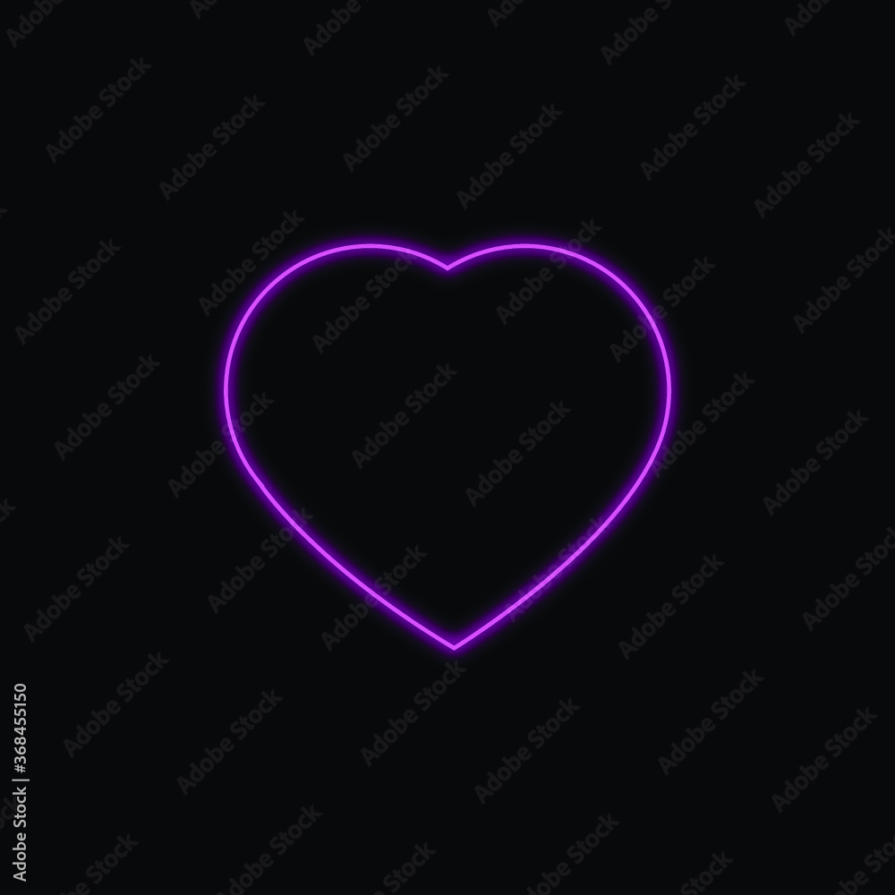 Pink heart neon light on black background