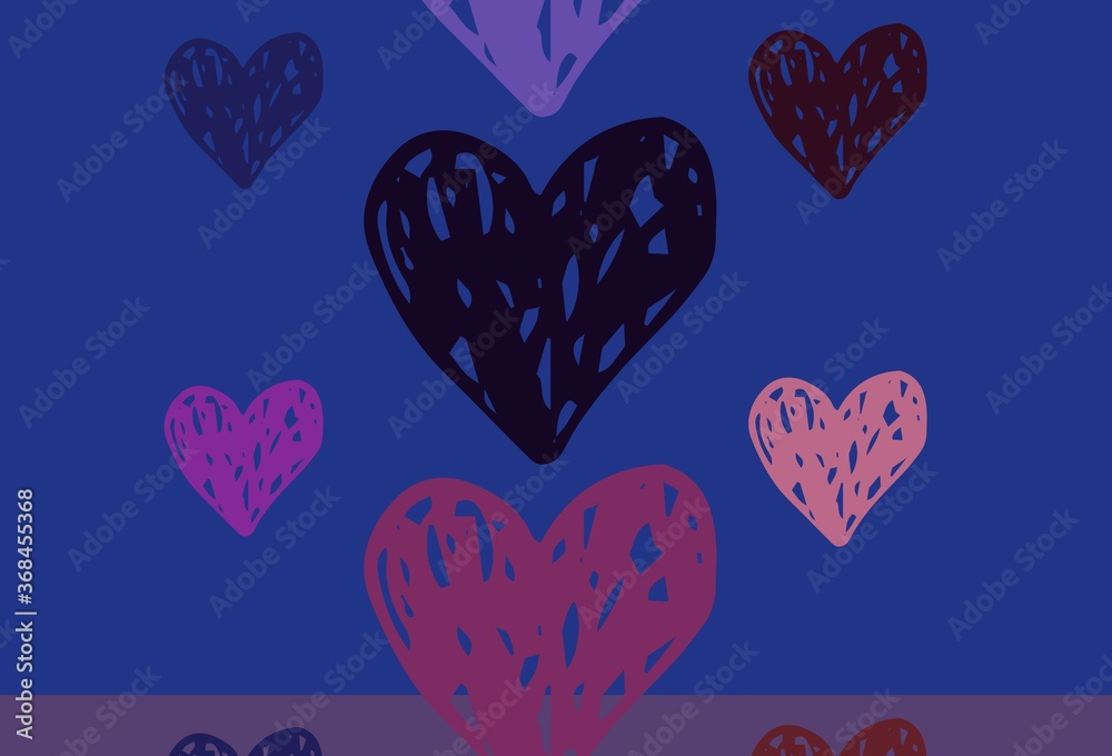Light Blue, Red vector background with hearts.