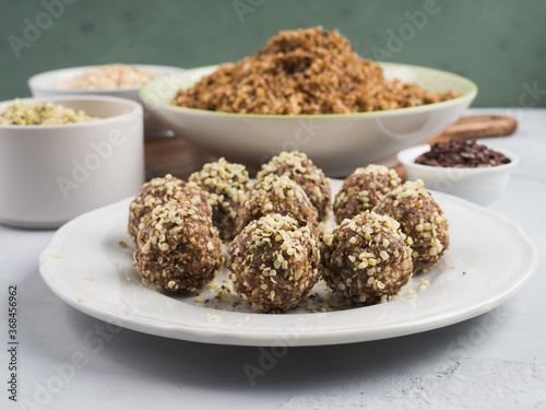 Energy protein balls with nuts, hemp seeds