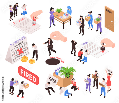 Fired Workers Isometric Set