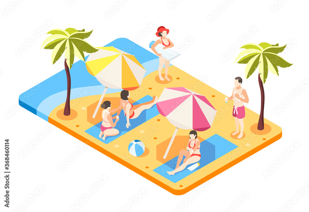 Beach Sunscreen Isometric Composition