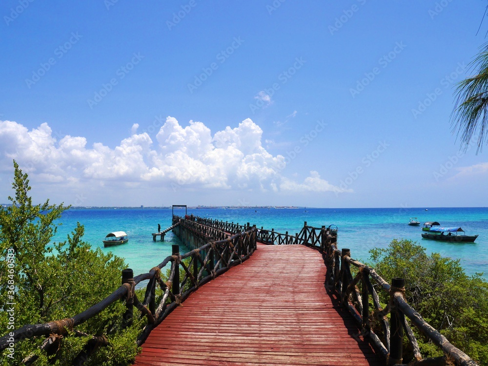 wooden bridge over the sea of Zanzibar