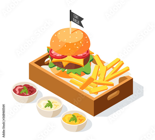 Burger Serving Isometric Composition