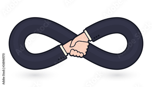 Vector symbol endless friendship. Shaking business hands. Isolated on white background.