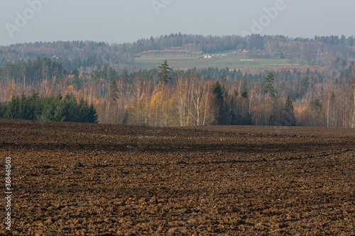 autumn landscapes with clouds  fields and forests