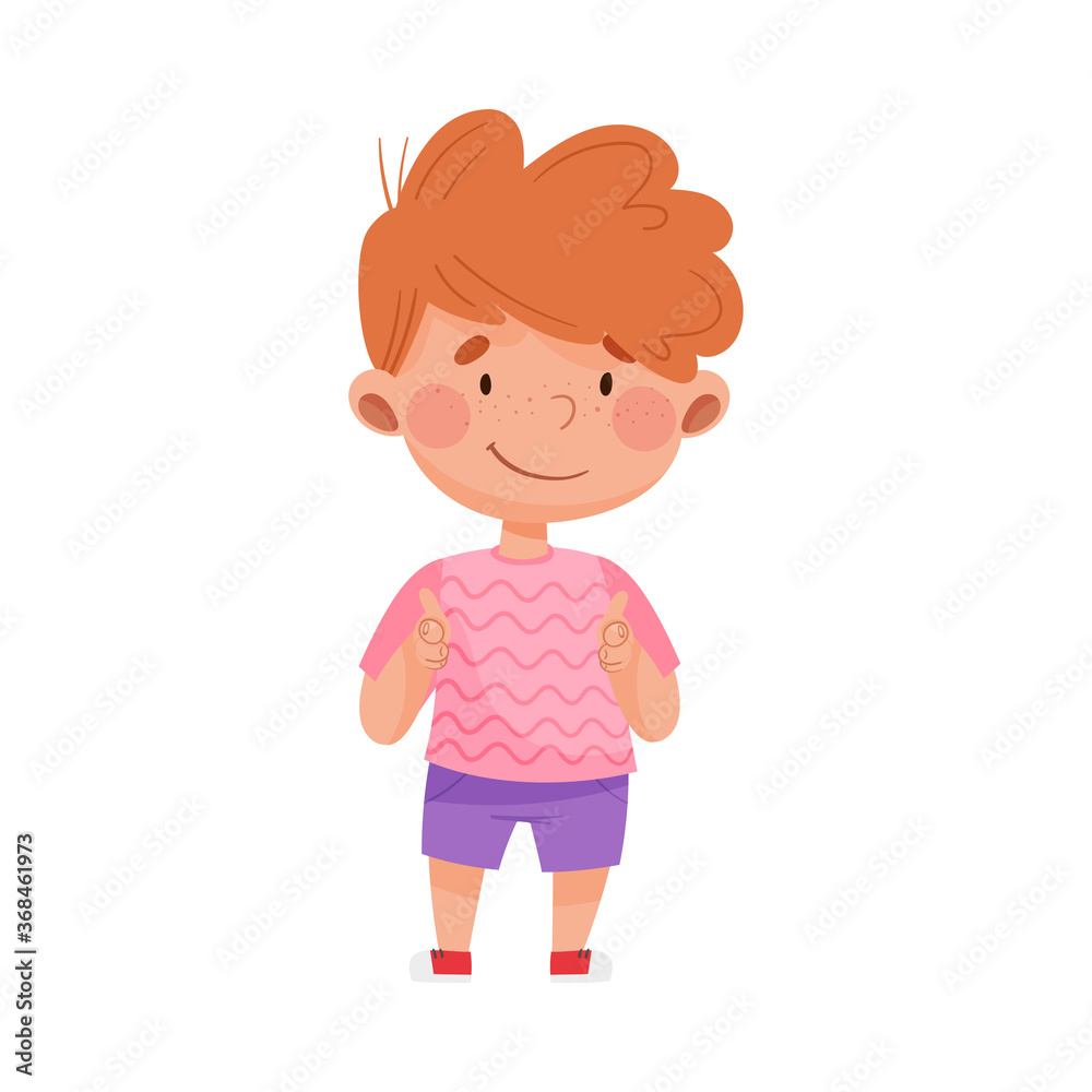 Red Haired Boy Character Pointing at Something with His First Finger Vector Illustration Red Haired Boy Character Pointing at Something with His First Finger Vector Illustration