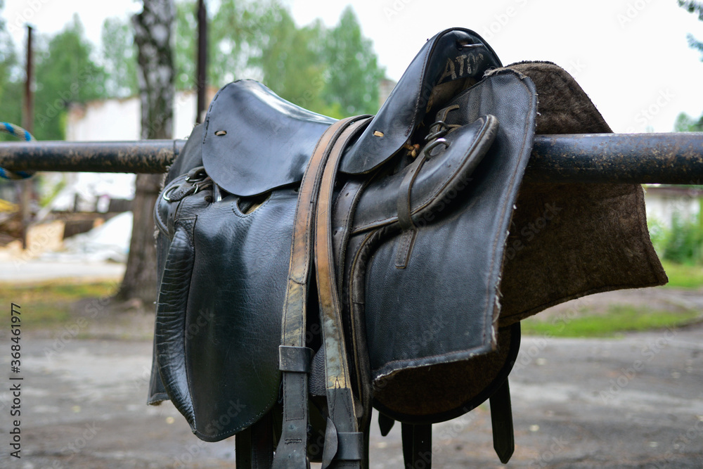 Leather horse saddle for riding. Leather horse saddle for riding.