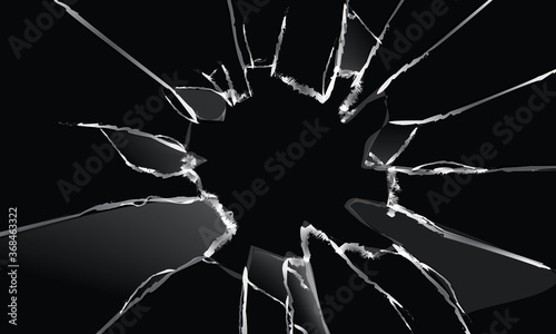 Realistic Broken Glass Craked On Black Background