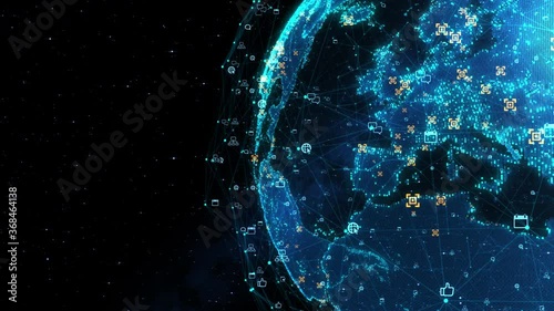 Global International Connectivity Background/Connection lines Around Earth Globe, Motion of digital data flow. Futuristic Technology Theme Background with Light Effect. 3D Rendering