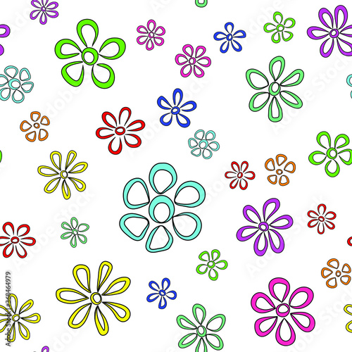 Vector floral pattern in doodle style. 
Seamless vector spring floral background.
