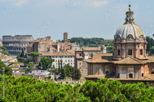 Historical buildings at hills of ancient Rome.