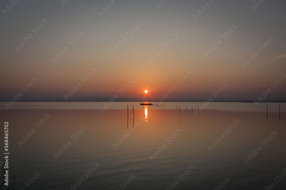Nice sunset on the Albufera lake in Valencia, Spain