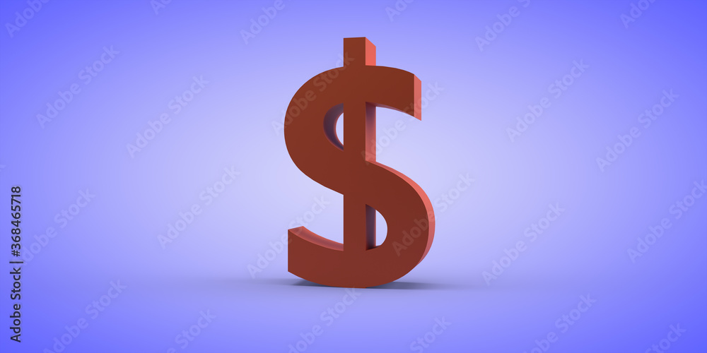 The American currency symbol is red on a blue background. 3d render The American currency symbol is red on a blue background. 3d render