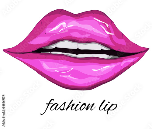 realistic, pink lips isolated on a white background. a woman's kiss, hand-drawn, in the style of doodles. lipstick gloss, vector illustration for printing, design and your ideas.