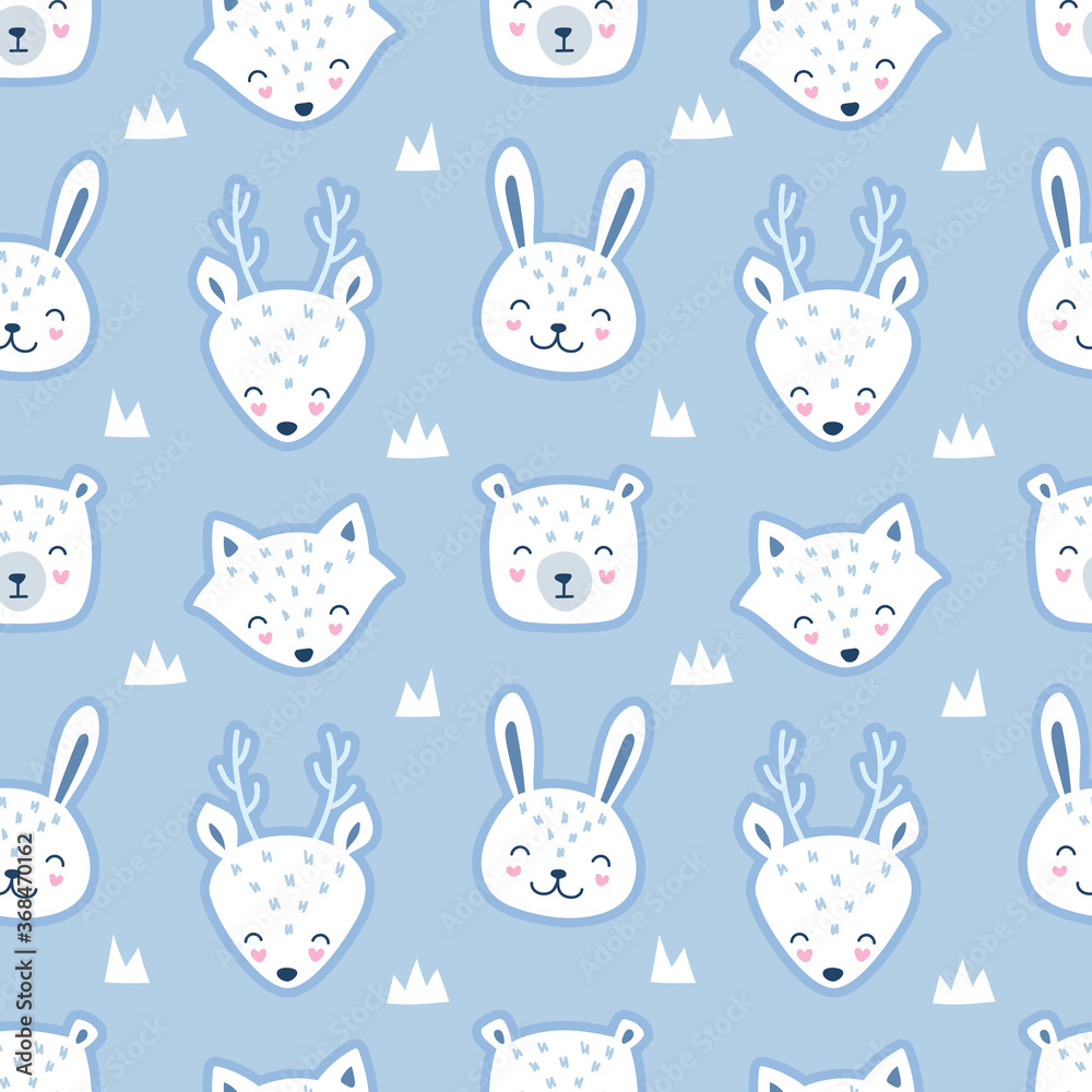 Forest animals seamless pattern in Scandinavian style. Printing for textiles, fabric, wallpaper, paper.