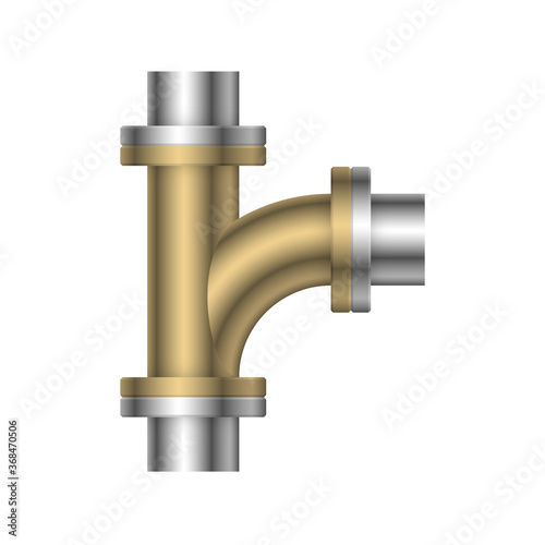Pipe vector. Connection by flange fitting. For pipeline construction to transport liquid or gas in industry i.e. crude, oil, natural gas. Also water supply infrastructure in plumbing and irrigation.