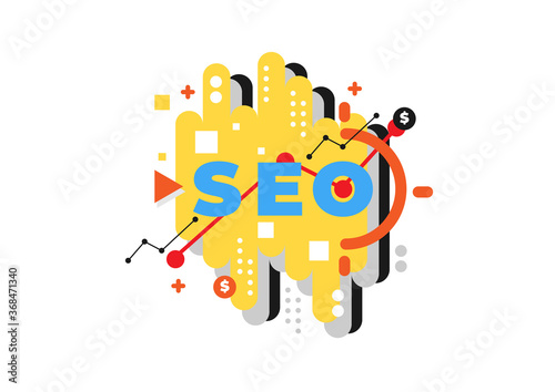 SEO on geometric abstract background. Search engine optimization concept. Dynamic shapes composition.