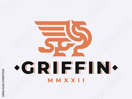 Winged griffin heraldic logo design editable for your business.