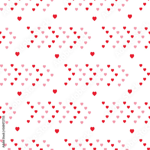 Seamless pattern with creative red and pink hearts on white background. Vector image.