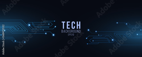 Technology futuristic background of glowng blue computer circuit. Science banner. Hi-tech template. Vector Illustration