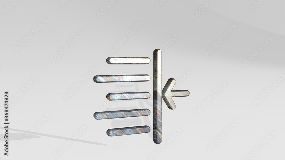 indent right casting shadow with two lights. 3D illustration of metallic sculpture over a white background with mild texture. icon and arrow indent right casting shadow with two lights. 3D illustration of metallic sculpture over a white background with mild texture. icon and arrow