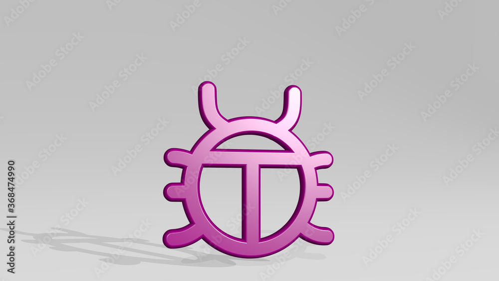 computer bug stand with shadow. 3D illustration of metallic sculpture over a white background with mild texture. business and concept computer bug stand with shadow. 3D illustration of metallic sculpture over a white background with mild texture. business and concept