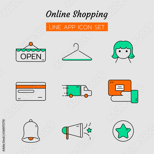 line icon symbol set, application online shopping market concept, Isolated flat outline vector design