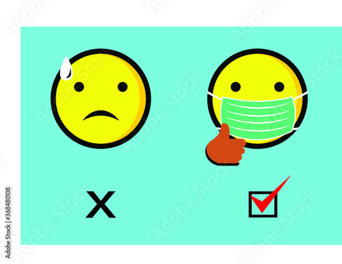 emoji with checkmark and cross button, tick, mask photo