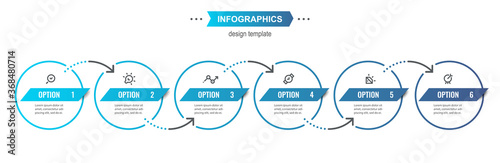 Vector Infographic design template with icons and 6 options or steps. Can be used for process diagram, presentations, workflow layout, banner, flow chart, info graph.