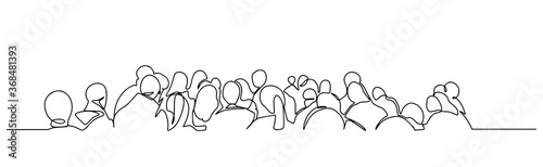 Continuous one line drawing of business people standing in a queue. Concept for web page, banner, presentation, social media. Group of people waiting in line, migration vector illustration photo