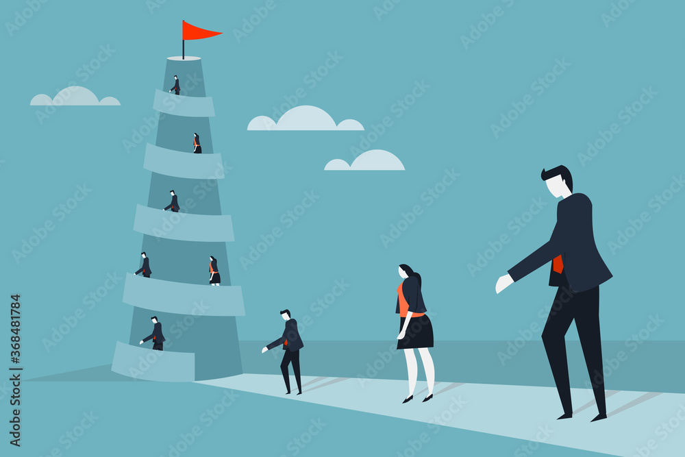 Obraz premium Business executives climbing the tower of achievement