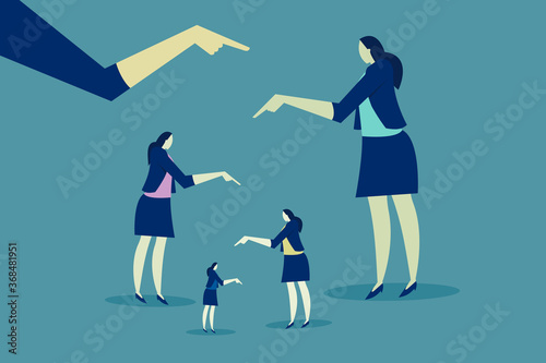 Business executives point fingers to team members down the hierarchy