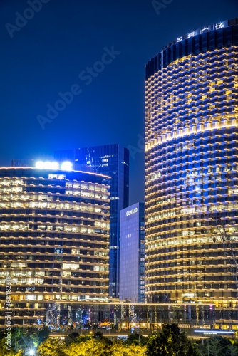 Night view of CBD buildings in Zhujiang New Town, Guangzhou, China