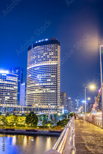 Night view of CBD buildings in Zhujiang New Town, Guangzhou, China