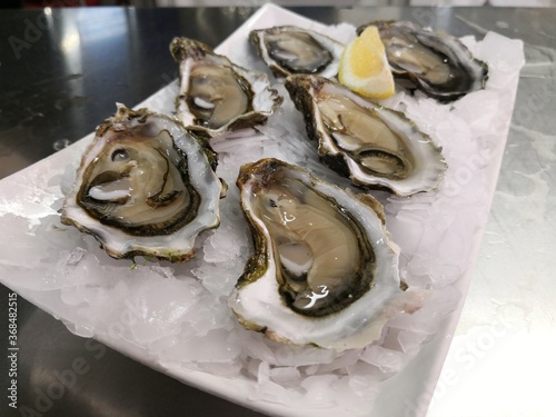Oysters on crushed ice served at market