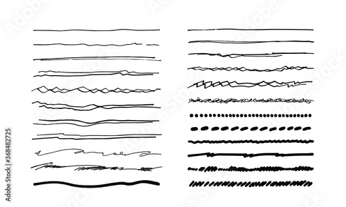 Set of hand-drawn doodle lines. Vector pen, pencil felt pen stroke sketch. Underline border elements, cartoon frame set. Isolated on white background. 
