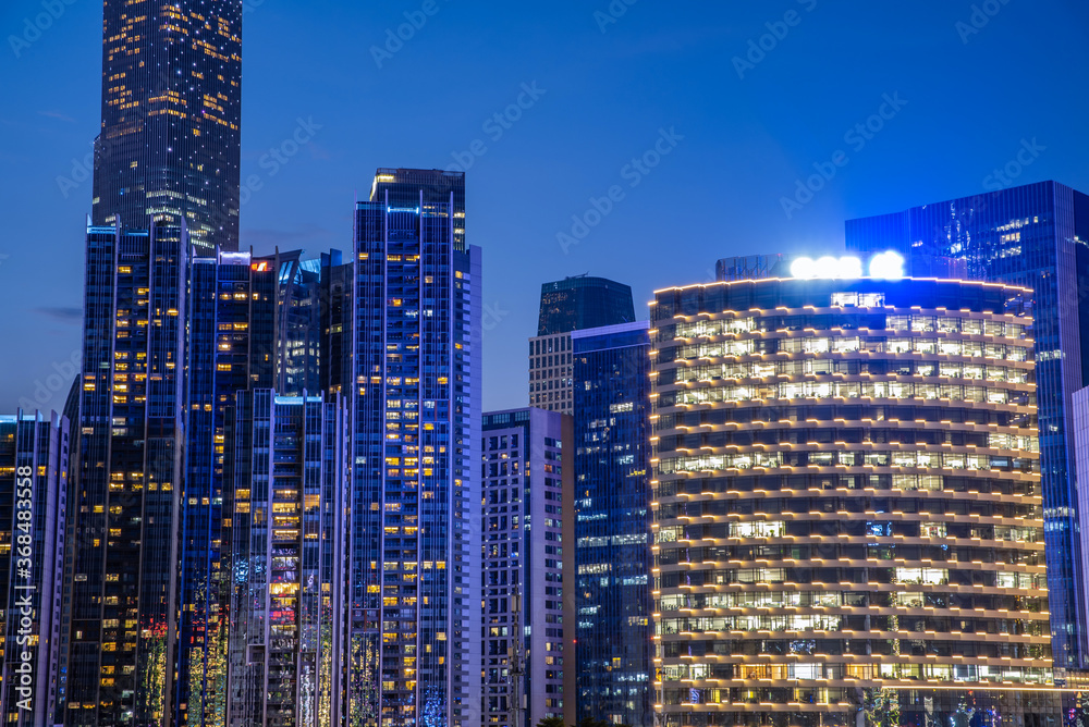 Night view of CBD buildings in Zhujiang New Town, Guangzhou, China