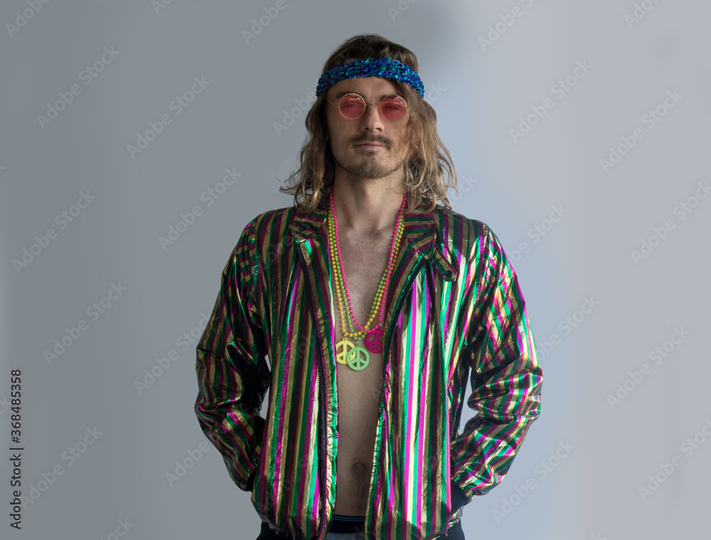Good-looking bearded man with bright celebrity jacket Good-looking bearded man with bright celebrity jacket