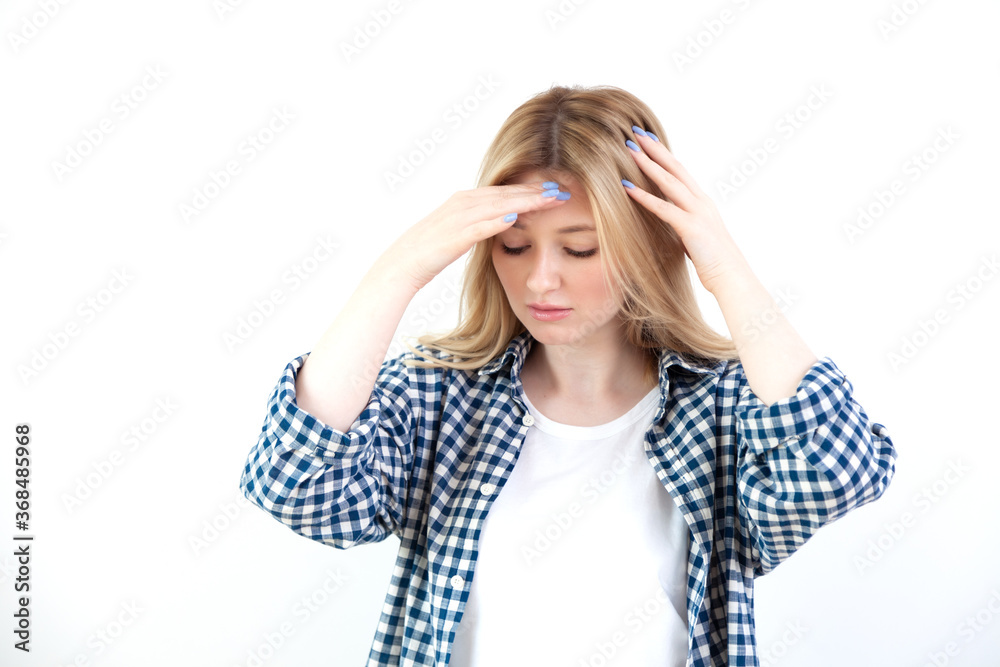 Young beautiful woman emotions in casual clothes on white background Young beautiful woman emotions in casual clothes on white background