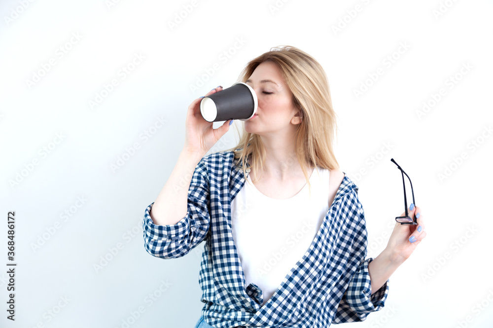 Young beautiful woman emotions in casual clothes on white background Young beautiful woman emotions in casual clothes on white background