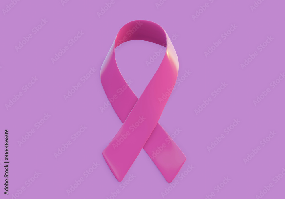 Breast cancer awareness, pink ribbon symbol on pink background, 3d render Breast cancer awareness, pink ribbon symbol on pink background, 3d render