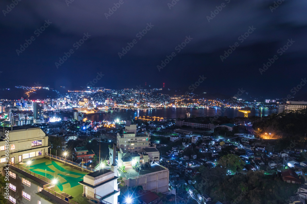 Nagasaki Night View from Mt. Inasa (Inasayama) in Nagasaki, Japan.